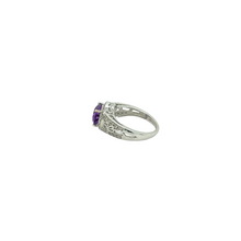 Load image into Gallery viewer, Amethyst & Diamond Halo Ring in White Gold