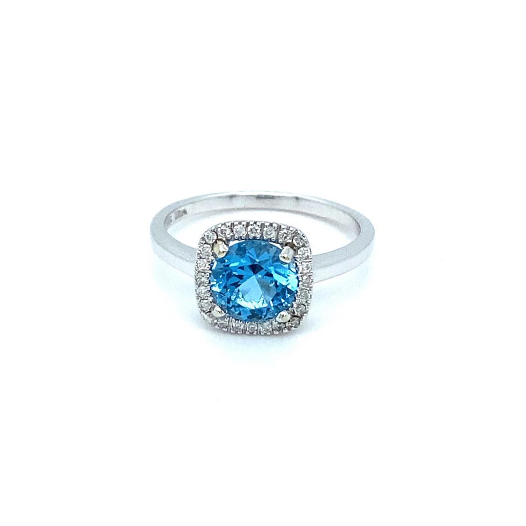 Topaz and Diamond Halo Ring