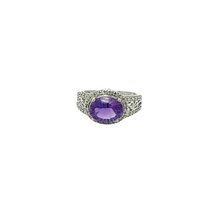 Load image into Gallery viewer, Amethyst and Diamond Halo Ring in White Gold

