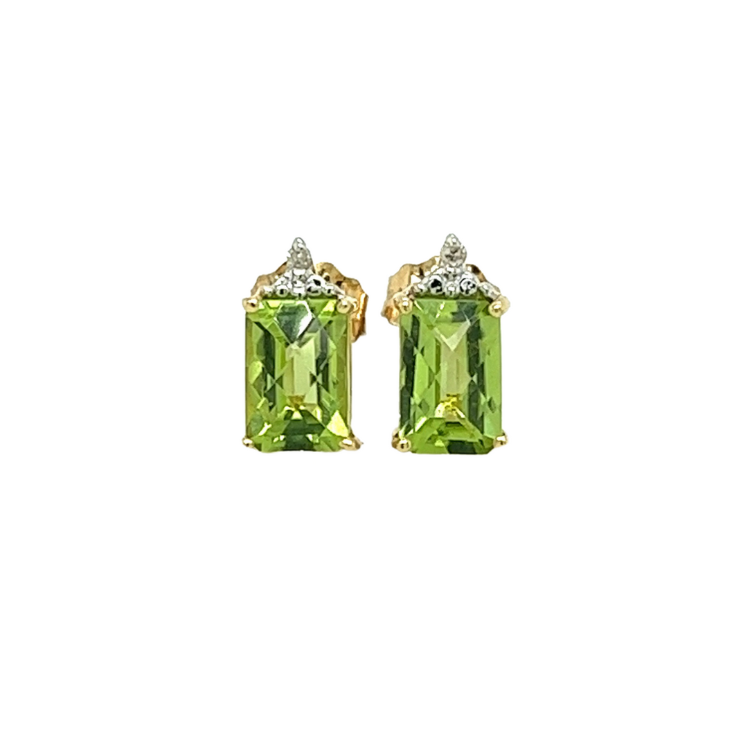 Peridot and Diamond Stud Earrings