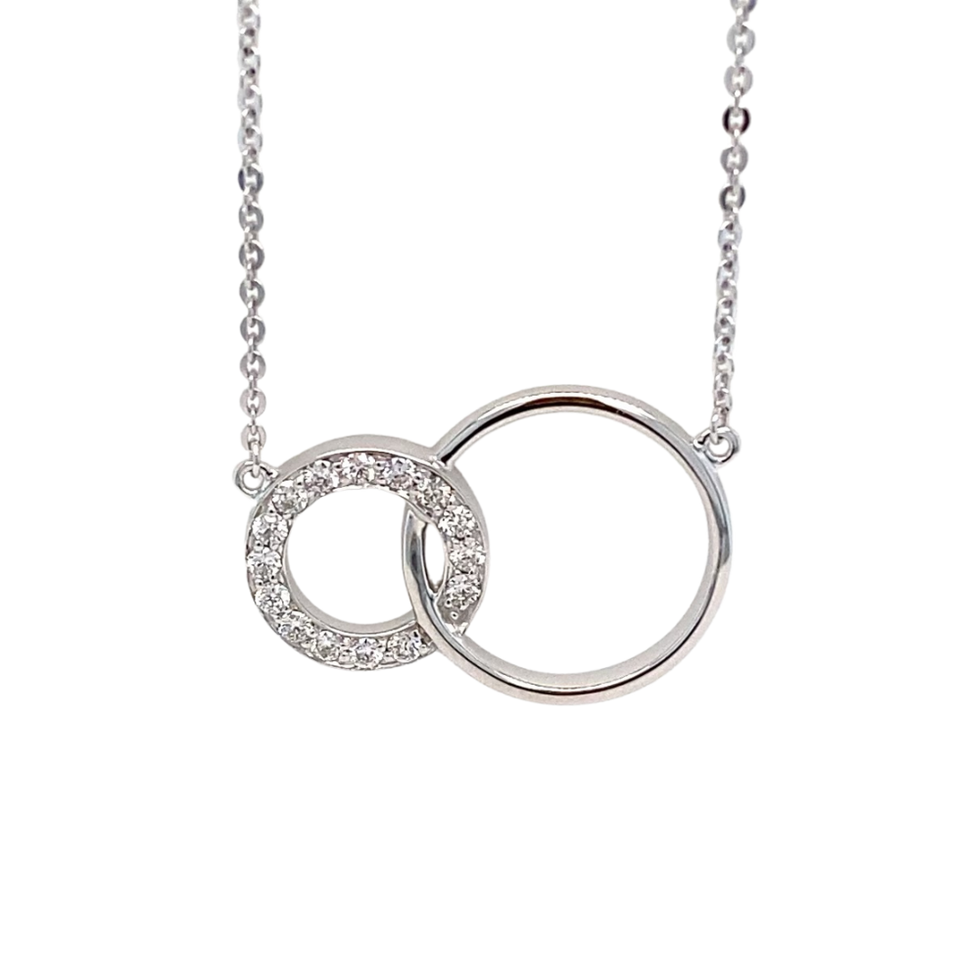 Diamond Double Circle Necklace in White Gold - SOLD